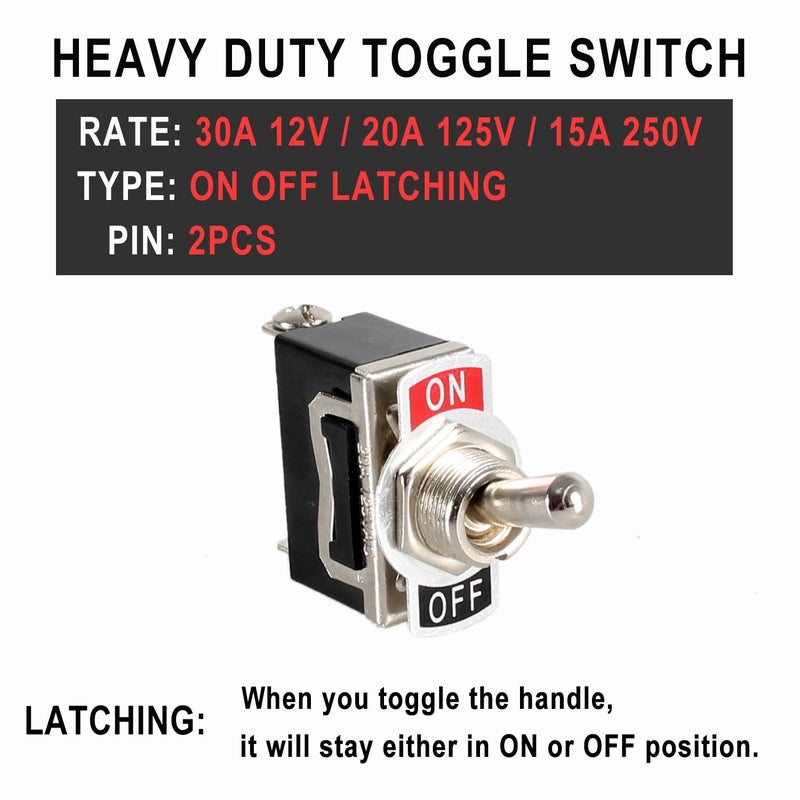 DMWD 5pcs Heavy Duty Rocker Toggle Switch 30A 12VDC / 20A 120VAC SPST 2Pin ON/Off Electric Pull Push Latching Switch Bakelite Housing with Waterproof Boot Cap for Car Boat Marine (Black) - Image 3